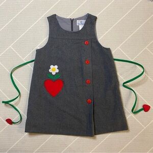 Florence Eiseman Gray Dress with Heart and Flower Appliqué Girl’s Size 4T